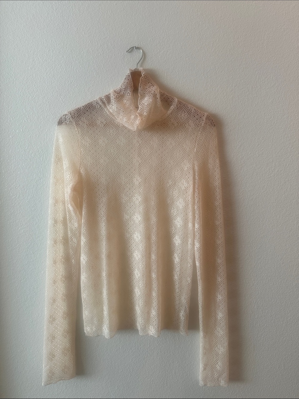 Free People Sheer Lace Turtleneck in Cream